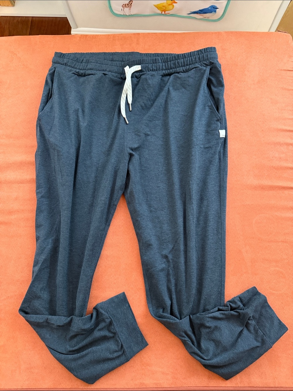 Vuori Navy Heather Joggers with White Drawstring